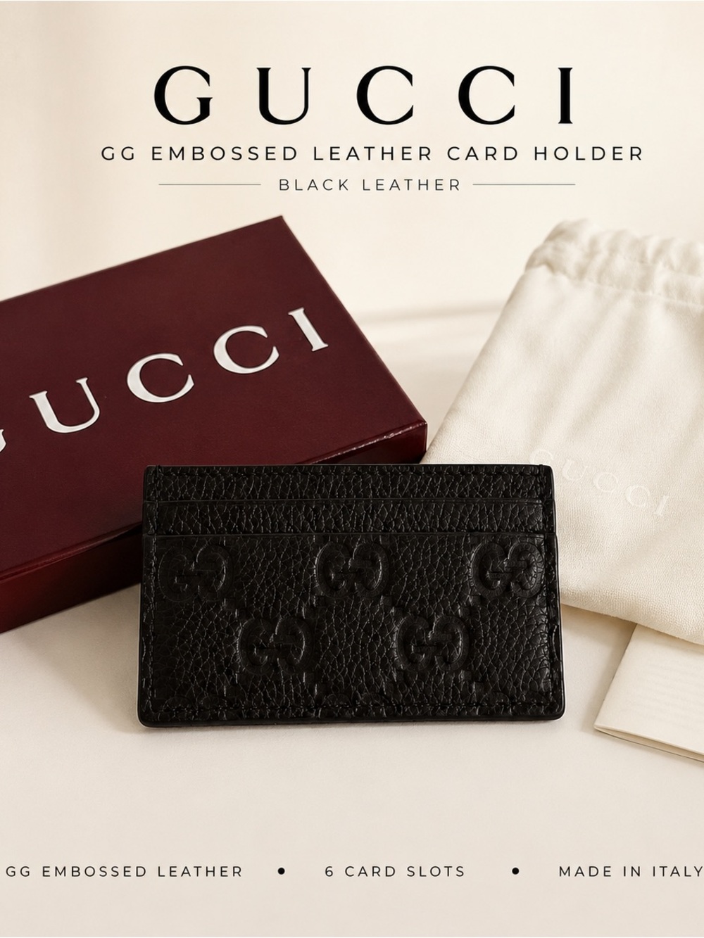 Gucci Black Embossed GG Leather Card Holder
